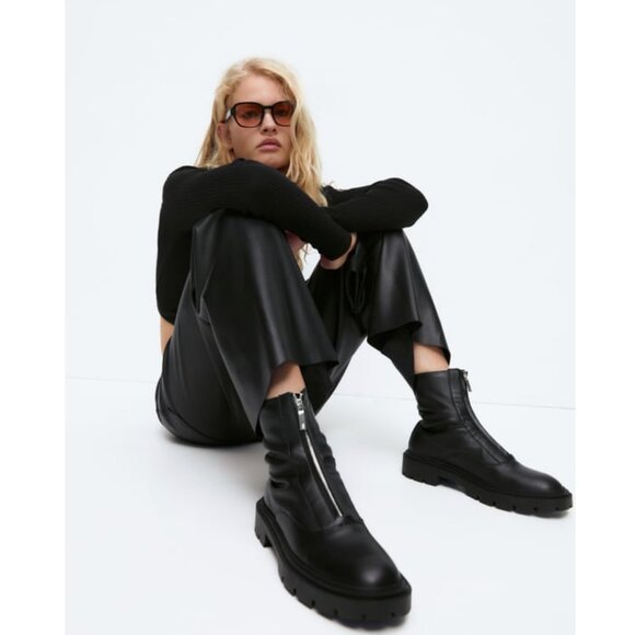 Zara Shoes - Zara Chunky Platform Lug Sole Leather Zip Combat Moto Boots Black Women's 39